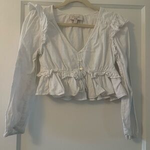 Cleobella Cream Ruffled V-Neck Blouse